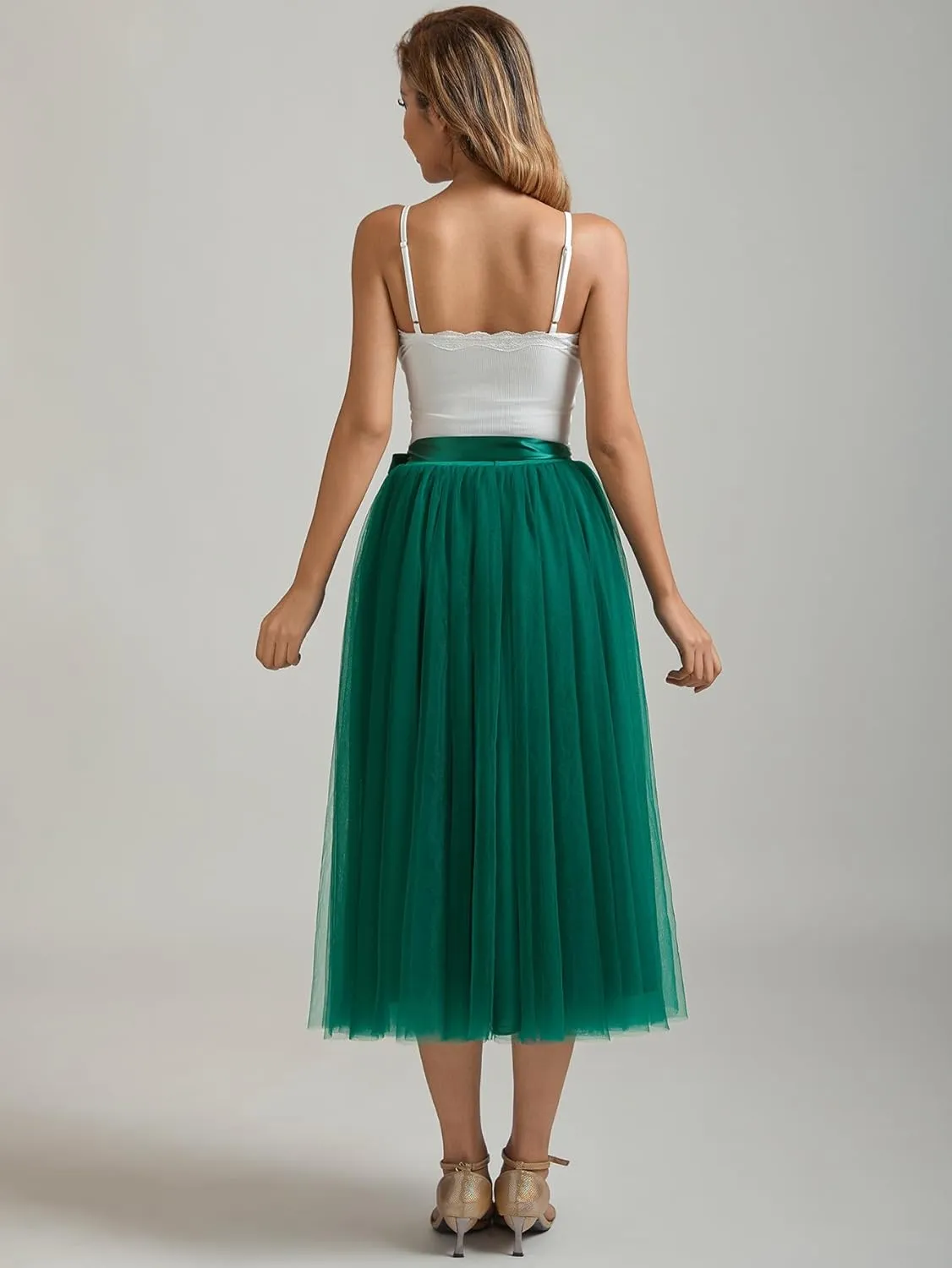 A line Tea Length Tulle Skirt for Party Prom Casual Wear