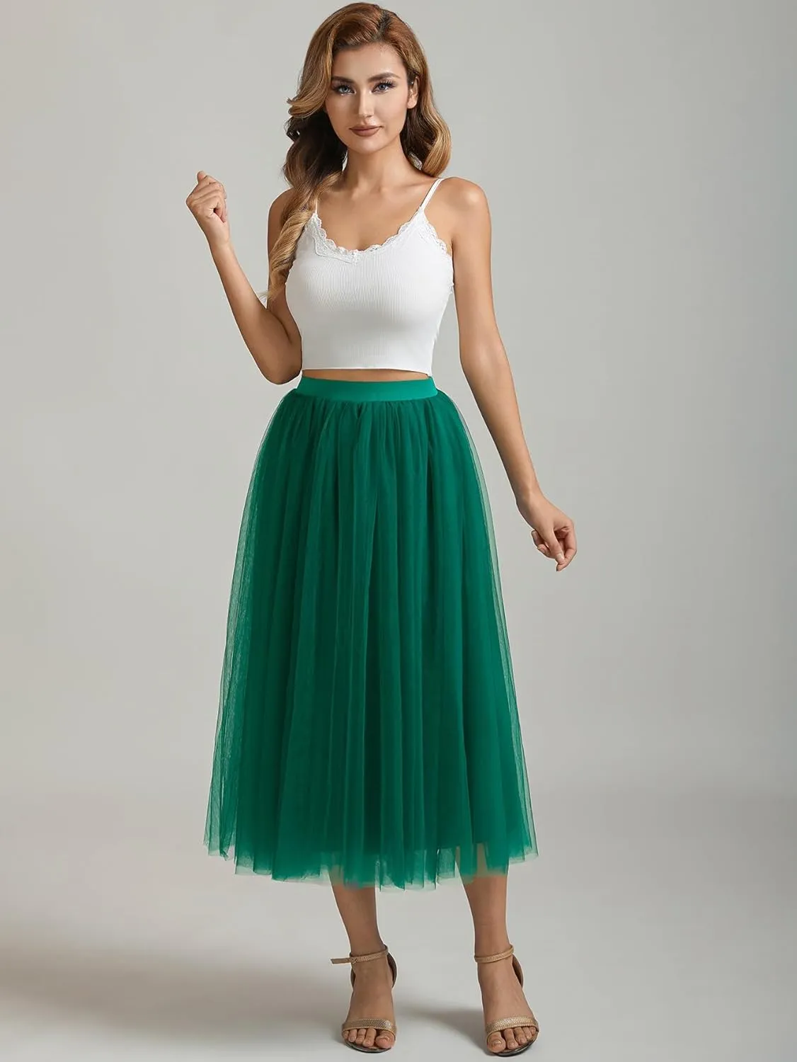 A line Tea Length Tulle Skirt for Party Prom Casual Wear