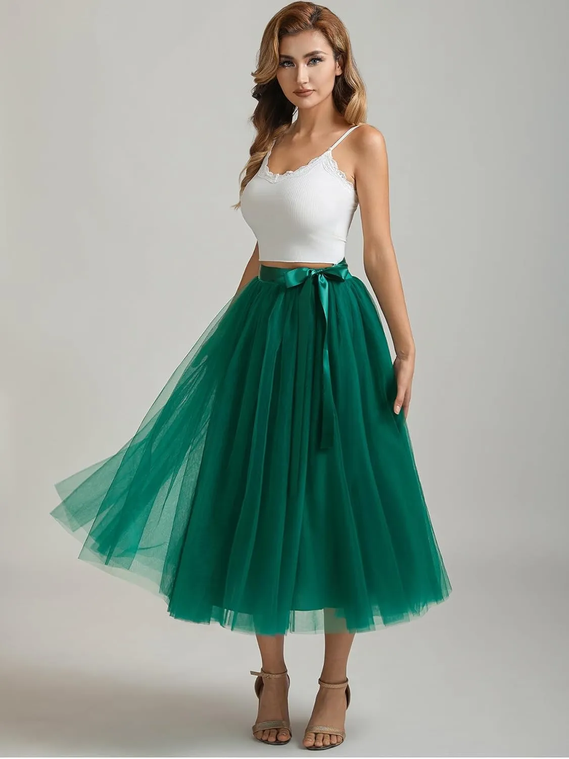 A line Tea Length Tulle Skirt for Party Prom Casual Wear