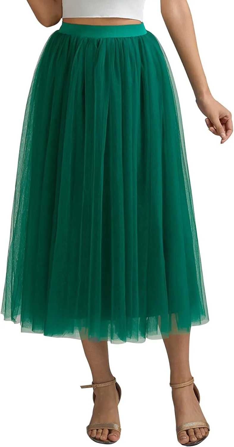 A line Tea Length Tulle Skirt for Party Prom Casual Wear