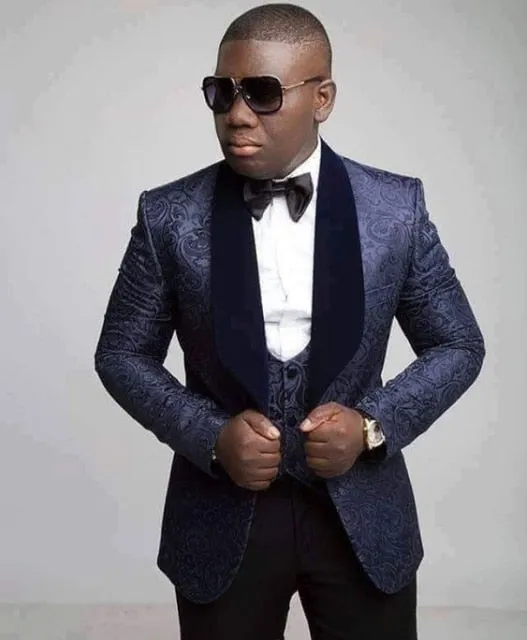 Aidase Men Suits Light Navy Blue and Black Groom Tuxedos Shawl Lapel Groomsmen Wedding Best Man ( Jacket Pants Bow Tie Vest ) C684