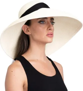 Audrey Hepburn-Inspired Wide Brim Straw Hat – Elegant Summer Sun Hat for Women, Luxury Handmade Beach Hat for Chic Vintage Style Black