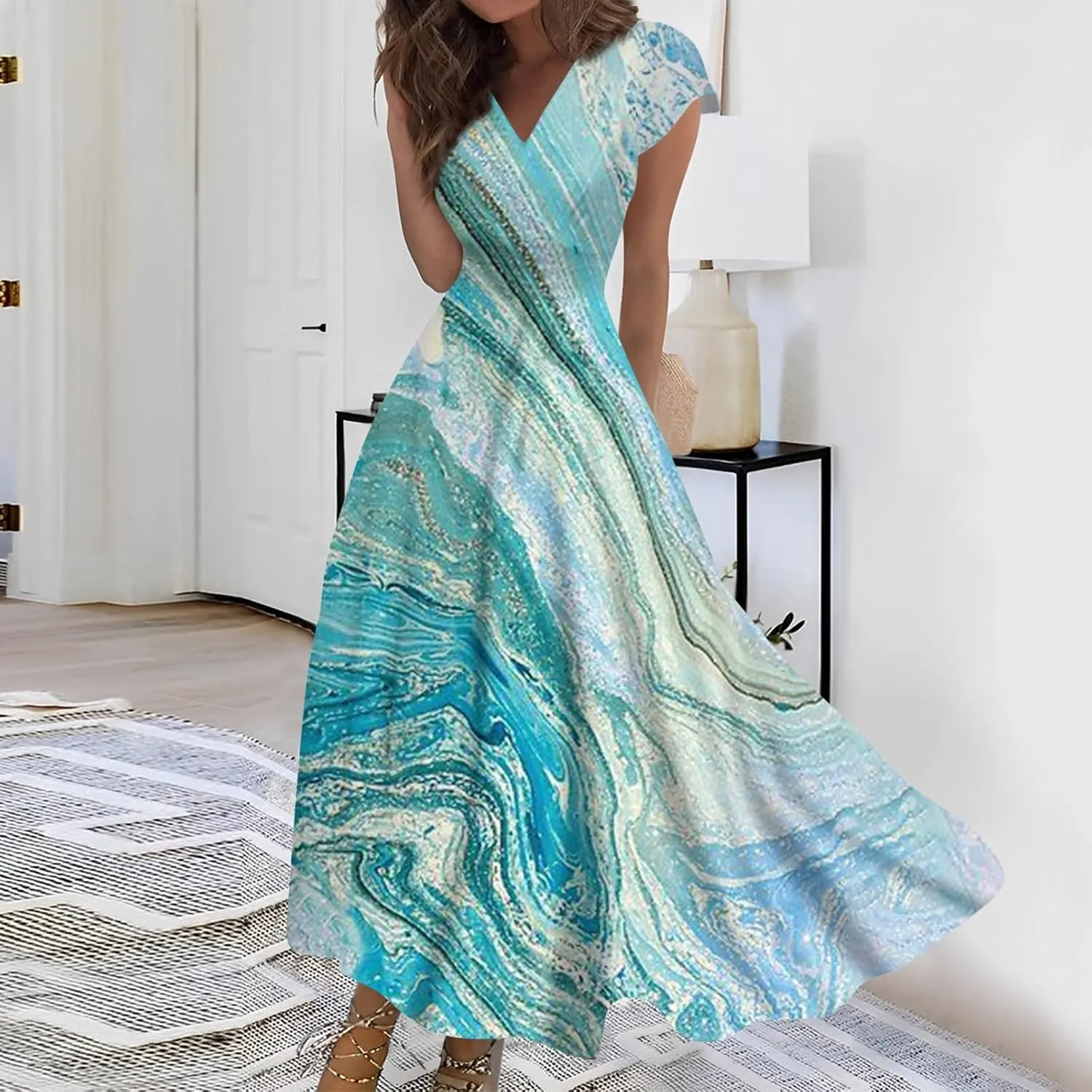 Azeralia Summer Dresses for Women 2024 Short Sleeve Dresses for Women 2024 Elegant Wedding Guest Dress Party Dress for Women