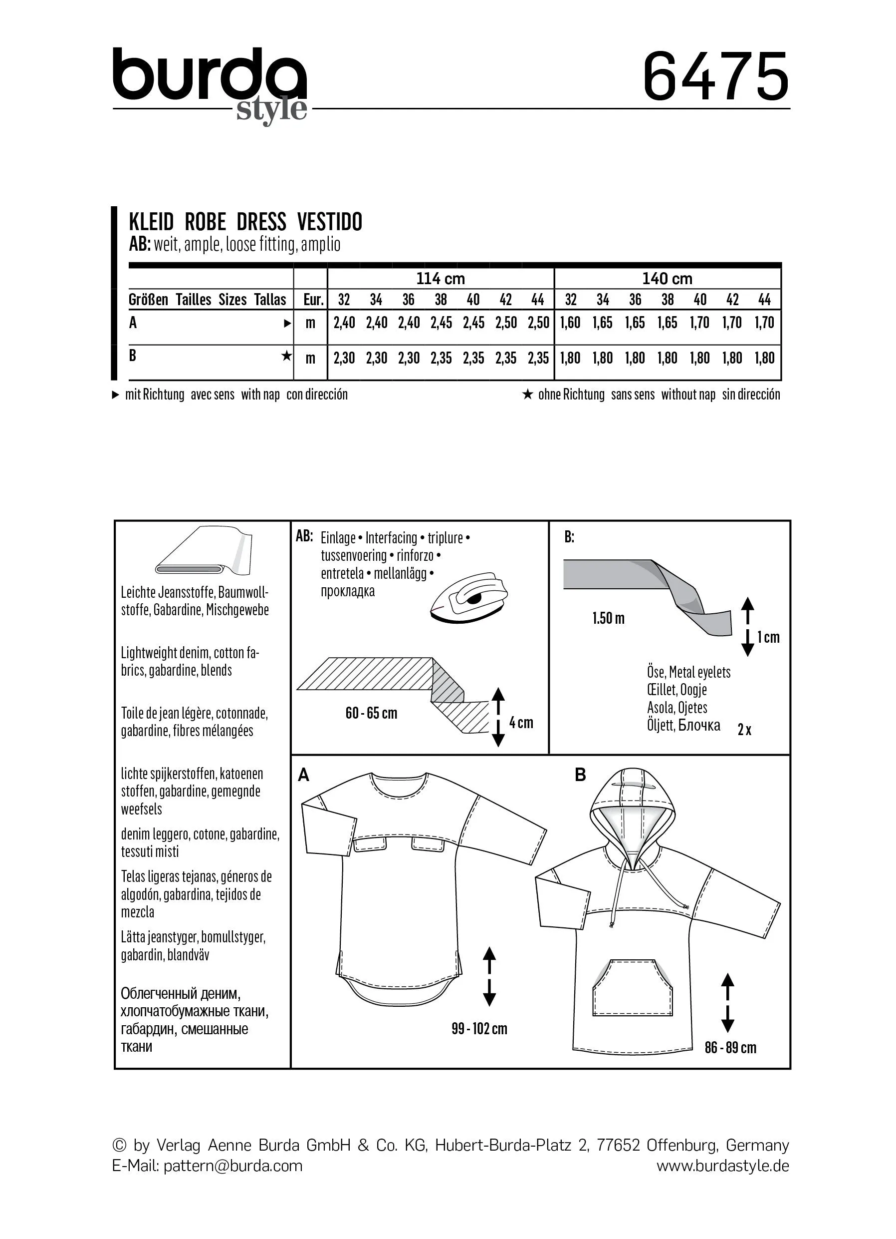 BD6475 Women’s Hooded Dress | Burda Style Pattern