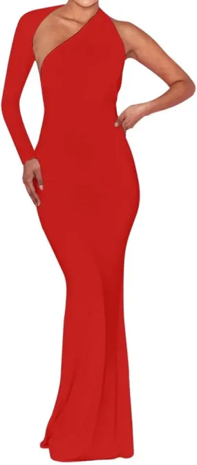 BEAGIMEG Women's Sexy Elegant One Shoulder Backless Evening Long Dress