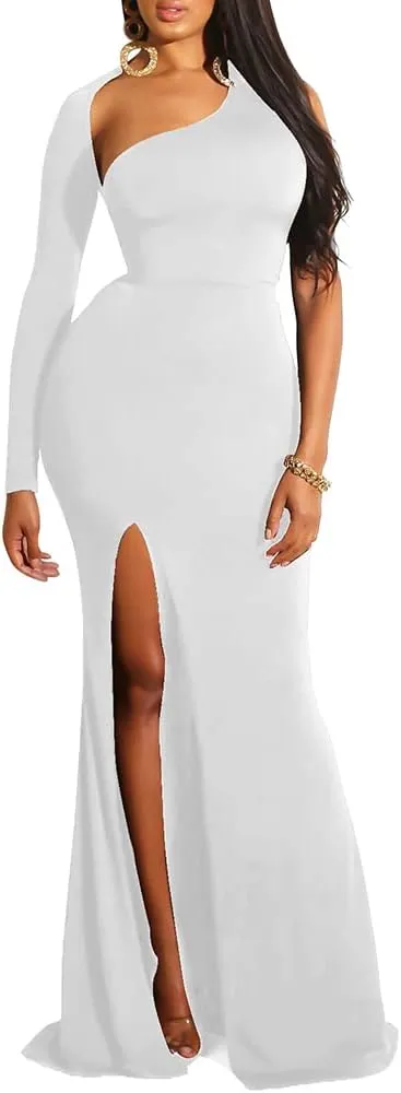 BEAGIMEG Women's Sexy Elegant One Shoulder Backless Evening Long Dress