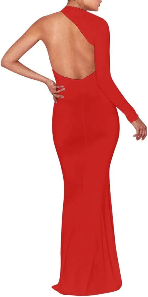 BEAGIMEG Women's Sexy Elegant One Shoulder Backless Evening Long Dress