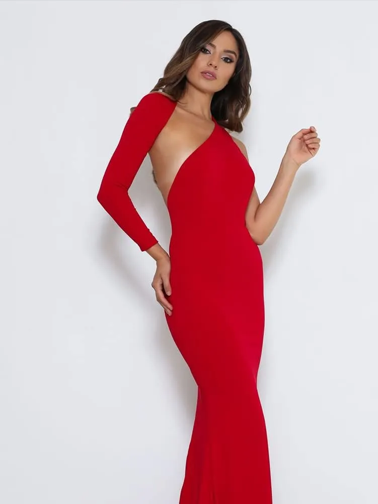 BEAGIMEG Women's Sexy Elegant One Shoulder Backless Evening Long Dress
