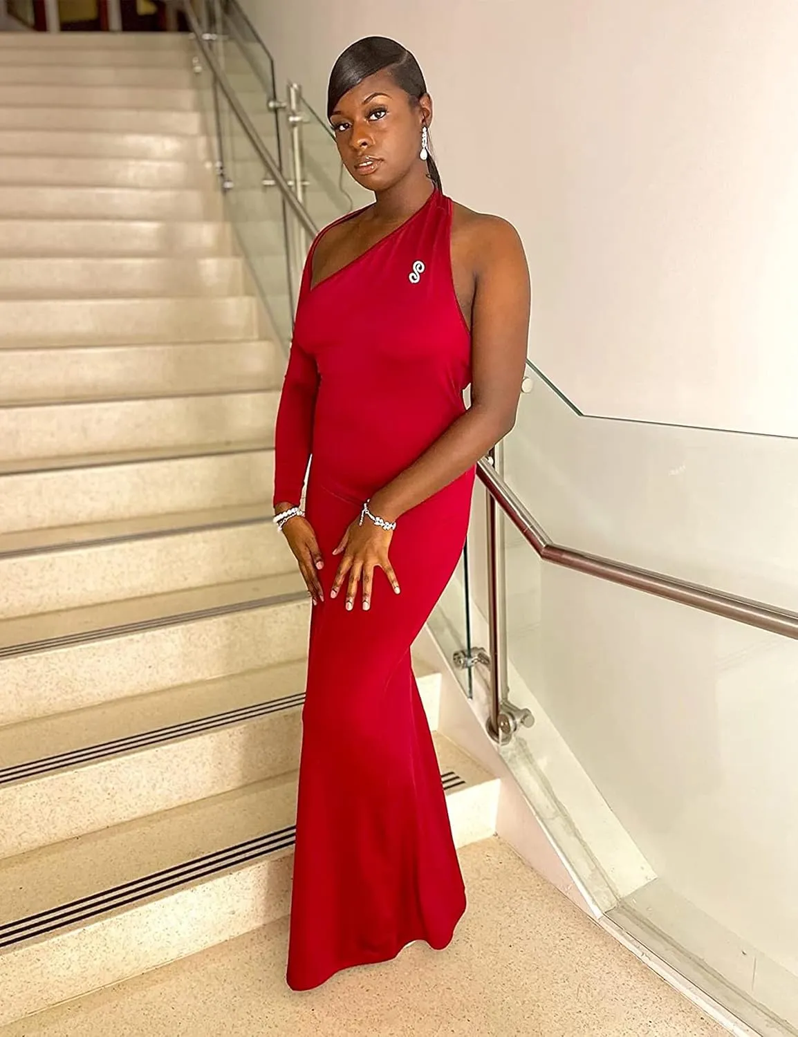 BEAGIMEG Women's Sexy Elegant One Shoulder Backless Evening Long Dress