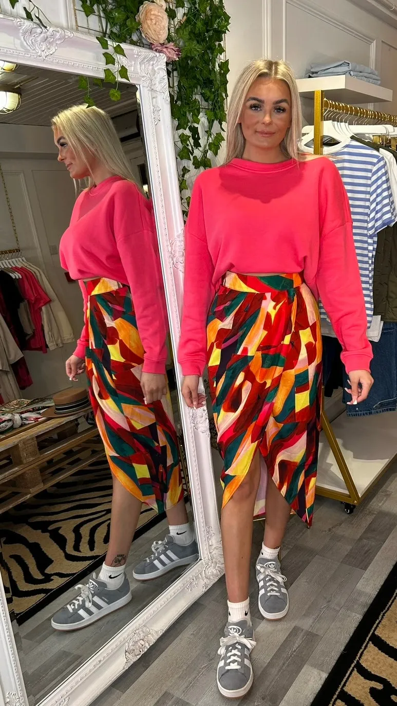 BIRDIE WRAP MIDI SKIRT - PINK MULTI