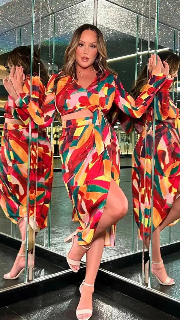 BIRDIE WRAP MIDI SKIRT - PINK MULTI