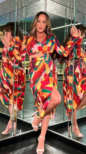 BIRDIE WRAP MIDI SKIRT - PINK MULTI