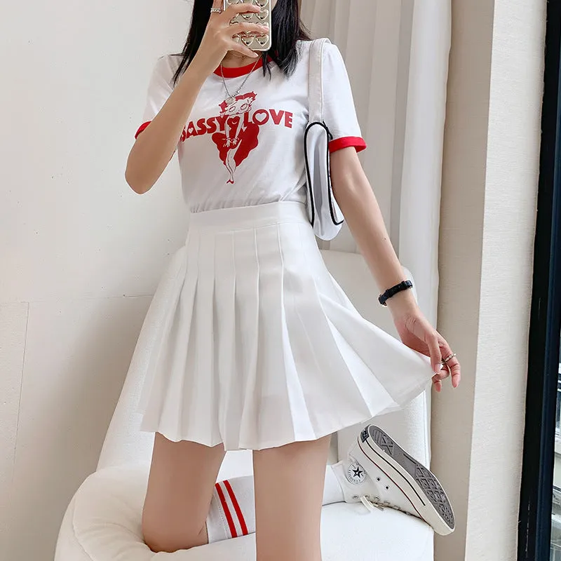 Black Pleated Women Skirt Summer High Waist Slim Look Uniform Suits A-Line Skirt