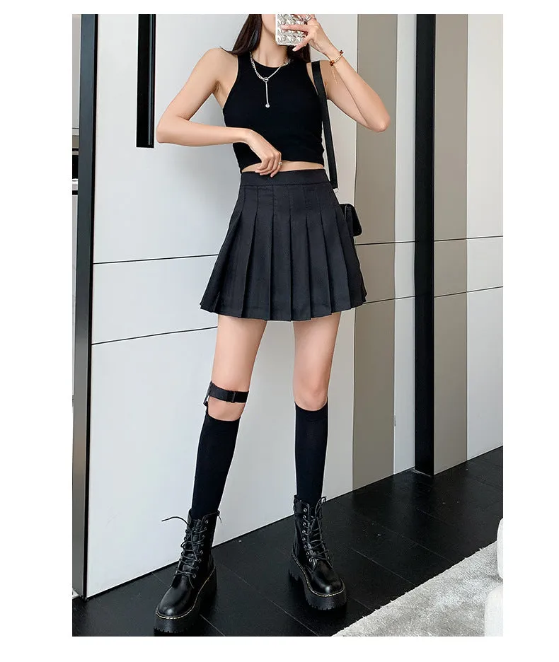 Black Pleated Women Skirt Summer High Waist Slim Look Uniform Suits A-Line Skirt