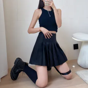 Black Pleated Women Skirt Summer High Waist Slim Look Uniform Suits A-Line Skirt