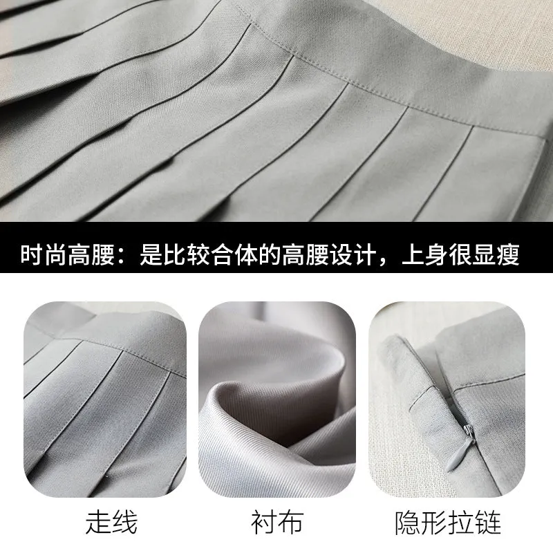 Black Pleated Women Skirt Summer High Waist Slim Look Uniform Suits A-Line Skirt