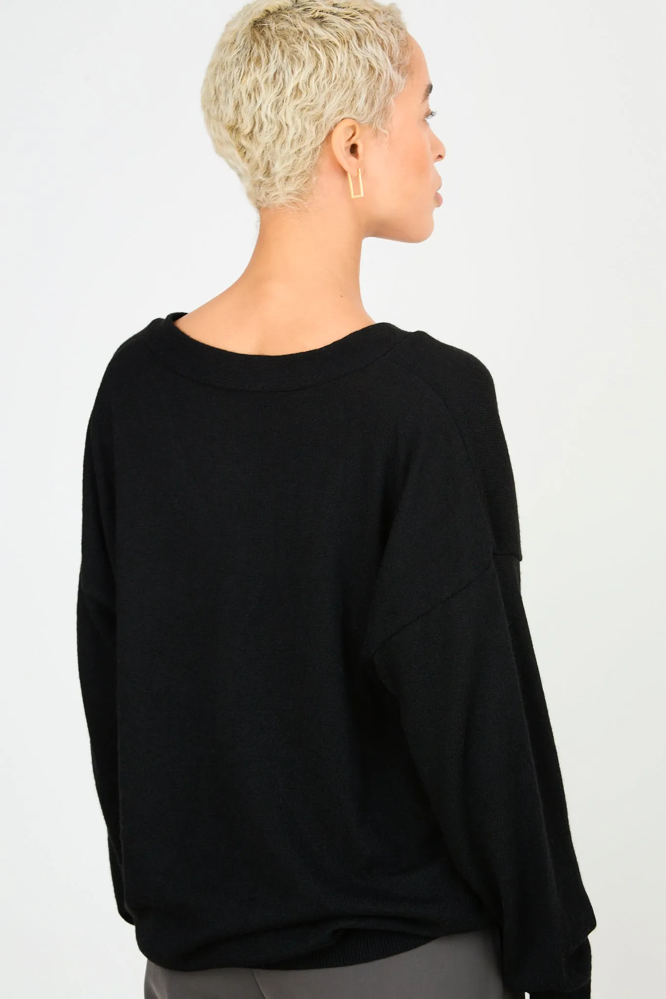 Black wool blend relaxed cardigan