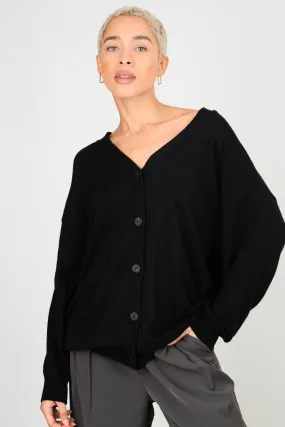 Black wool blend relaxed cardigan