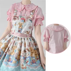 Blusas De Mujer Japanese Blouse Women Peter Pan Collar Ruffles Bow Cute Shirts Lace Puff Sleeve Lolita Style Blouses Tops