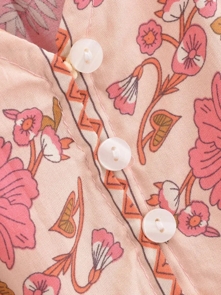 Boho Chic Maxi Dress – Pink Floral Print Summer Sundress Addison