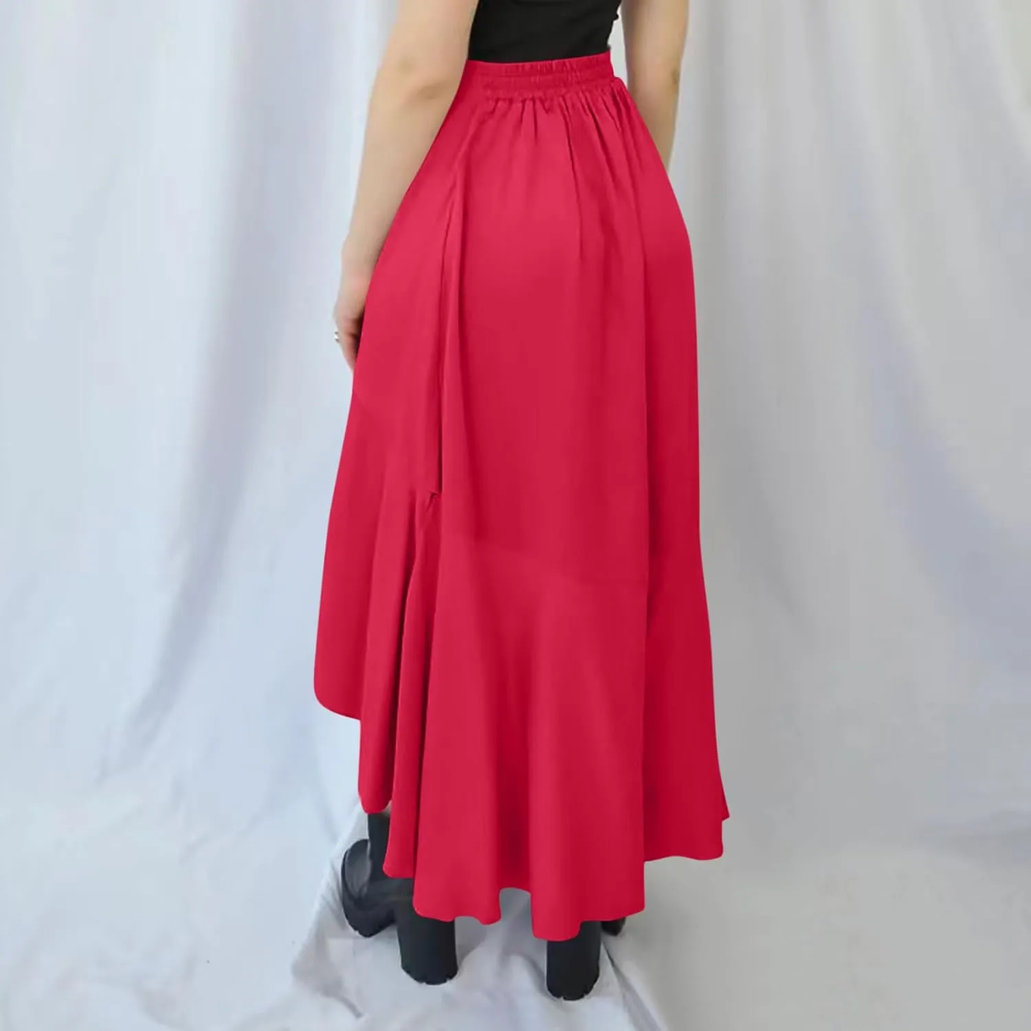 Boho Skirts for Women Casual Soft High Waisted Asymmetrical Maxi Skirt Womens Summer Long Pleated Skirt Midi Length