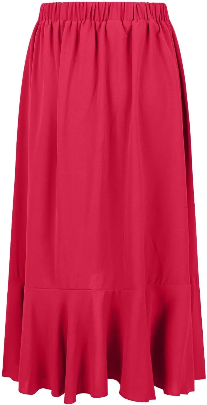 Boho Skirts for Women Casual Soft High Waisted Asymmetrical Maxi Skirt Womens Summer Long Pleated Skirt Midi Length