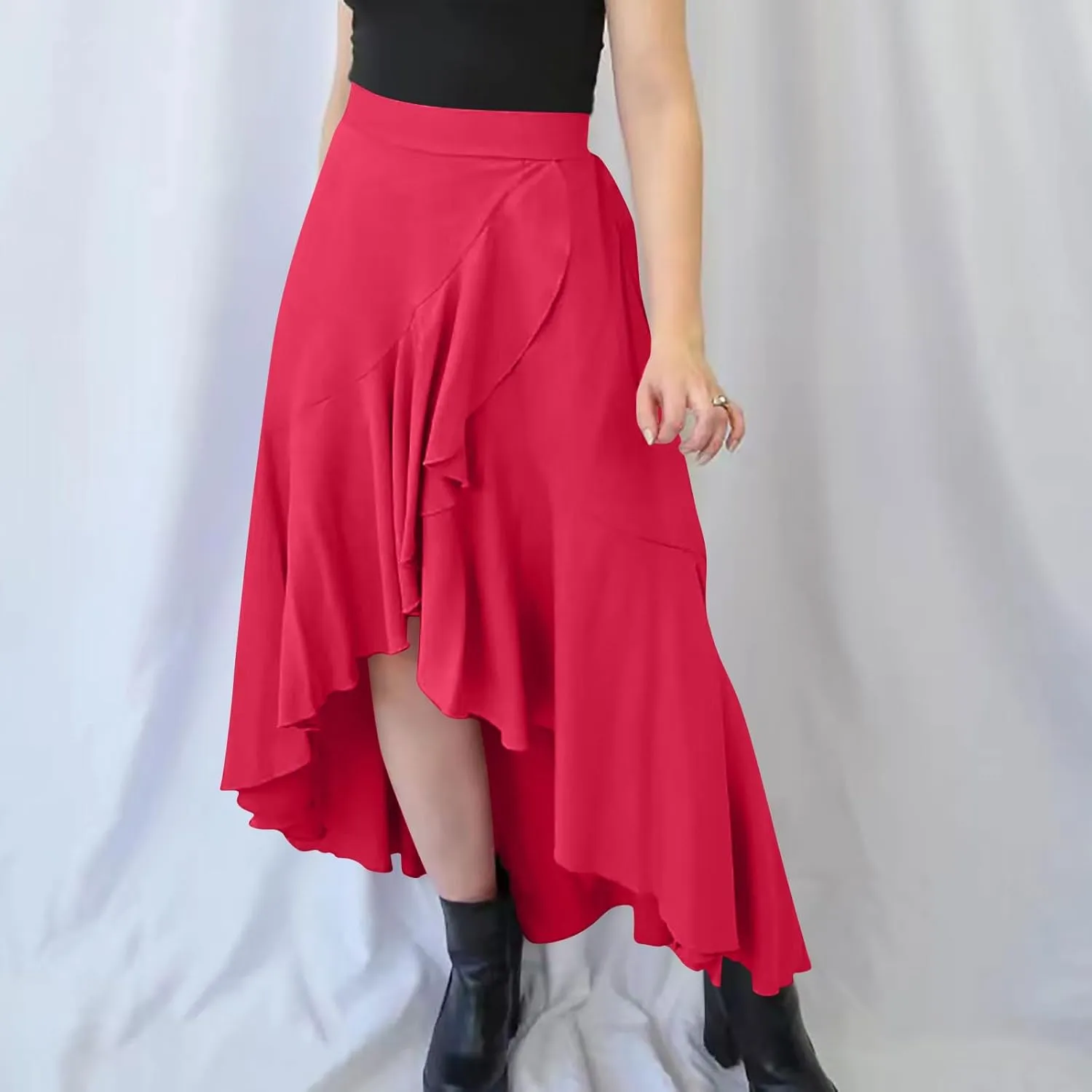 Boho Skirts for Women Casual Soft High Waisted Asymmetrical Maxi Skirt Womens Summer Long Pleated Skirt Midi Length