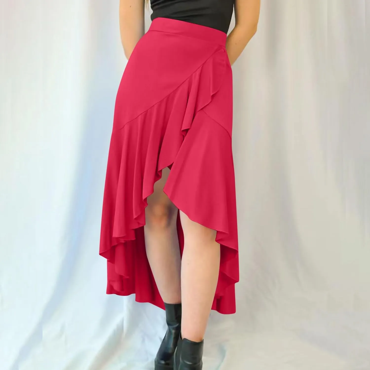 Boho Skirts for Women Casual Soft High Waisted Asymmetrical Maxi Skirt Womens Summer Long Pleated Skirt Midi Length