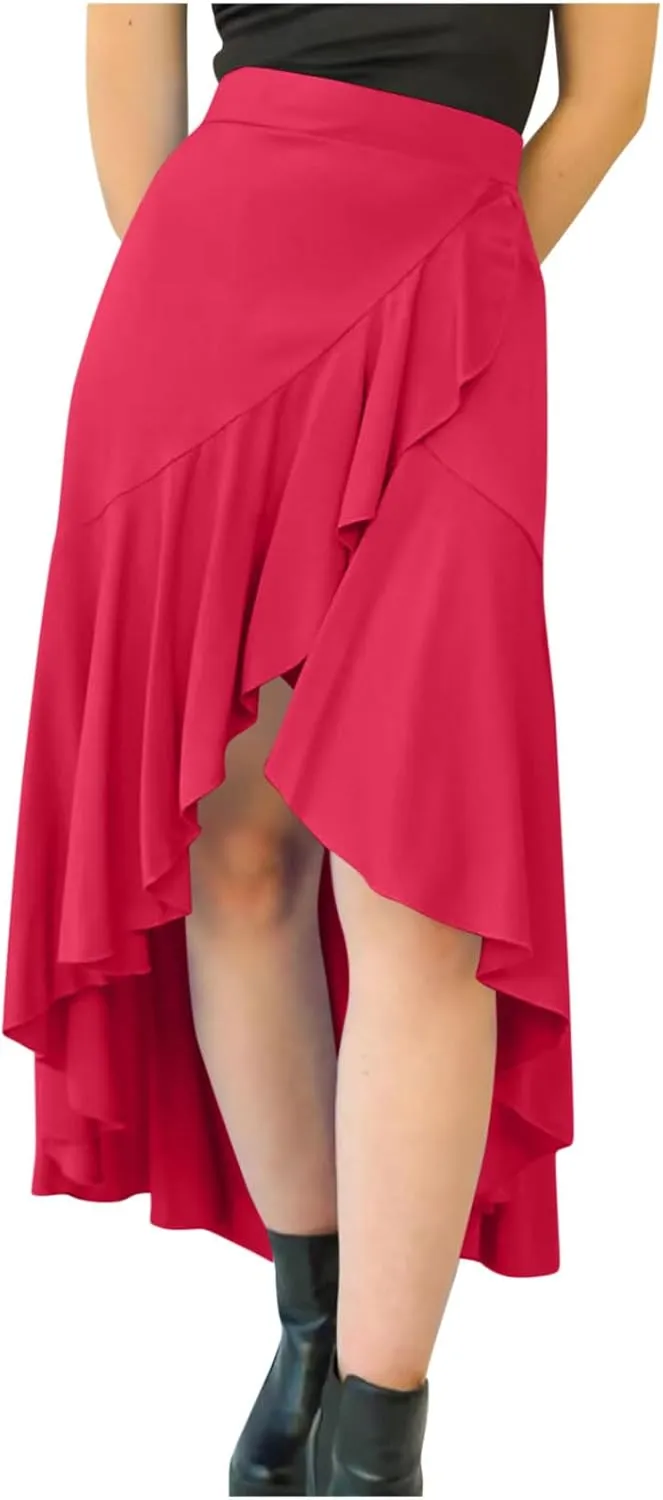 Boho Skirts for Women Casual Soft High Waisted Asymmetrical Maxi Skirt Womens Summer Long Pleated Skirt Midi Length
