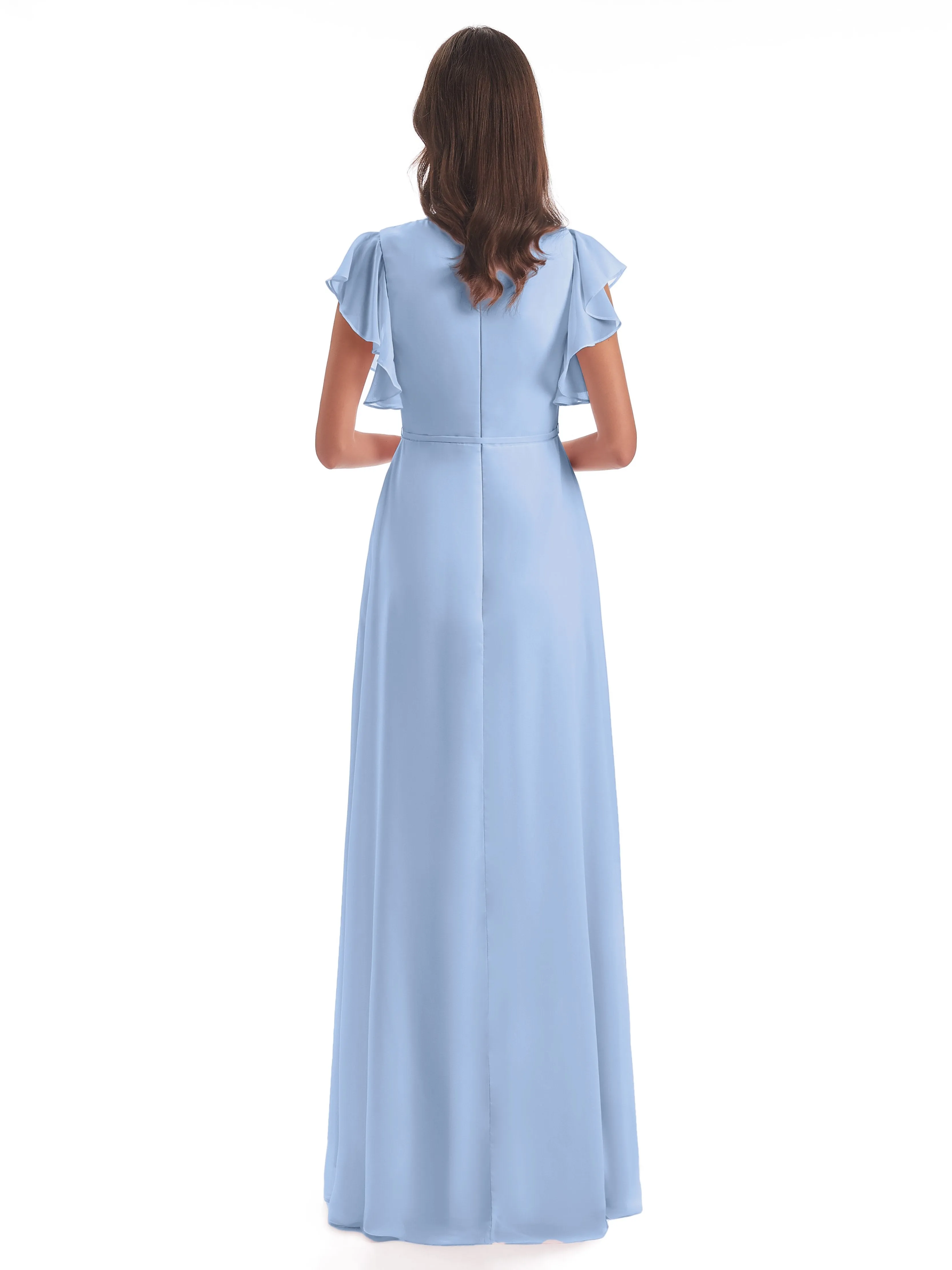 Bridesmaids Dresses Sky Blue Hope Charming V Neck Long Chiffon Bridesmaid Dresses