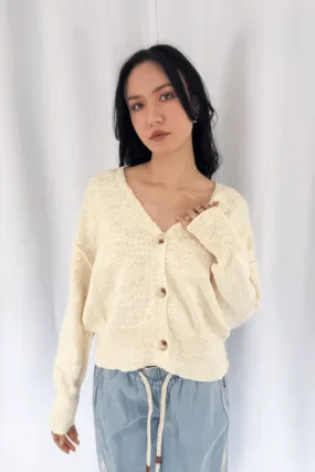 Button Front Drop Shoulder Cardi in Oat