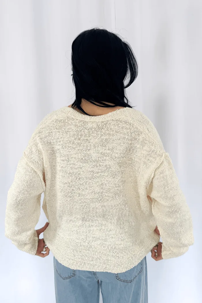 Button Front Drop Shoulder Cardi in Oat