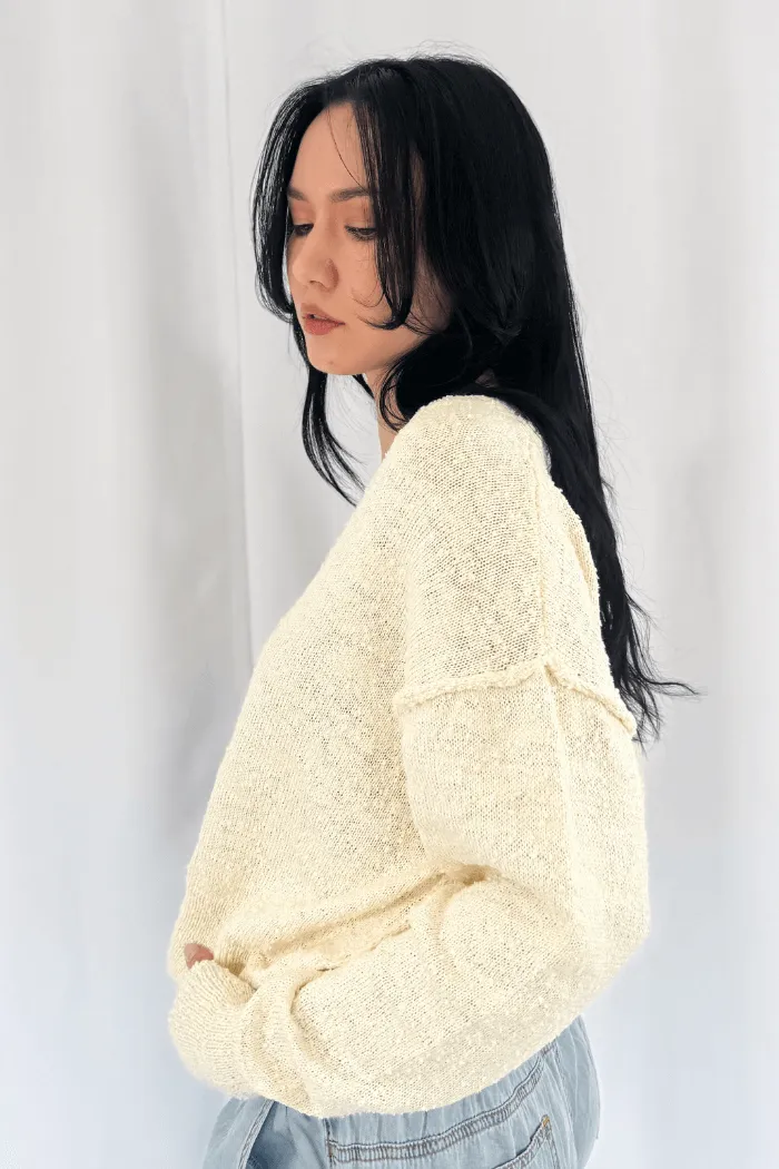 Button Front Drop Shoulder Cardi in Oat