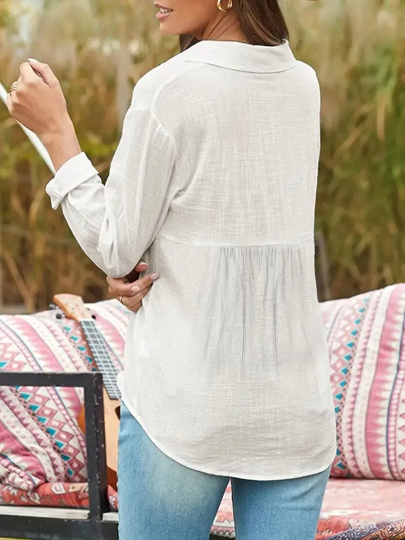 Casual Bi-Color Linen Blouse