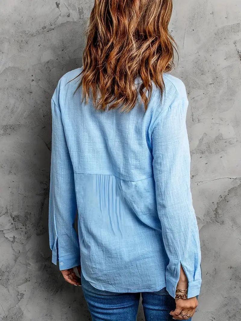 Casual Bi-Color Linen Blouse