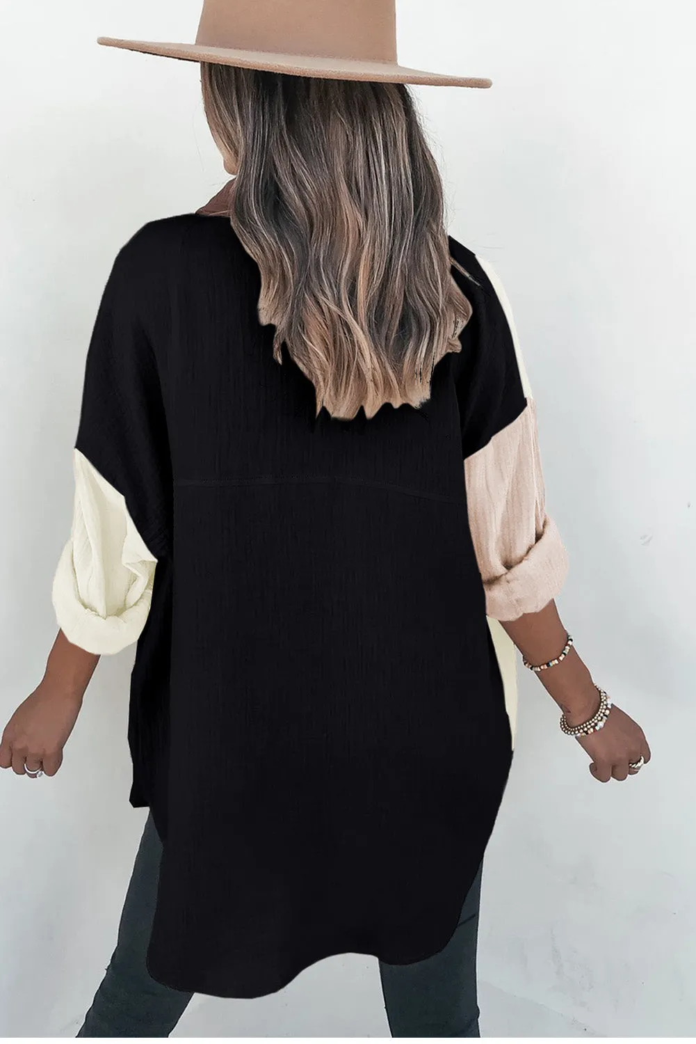 Casual Bi-Color Linen Blouse
