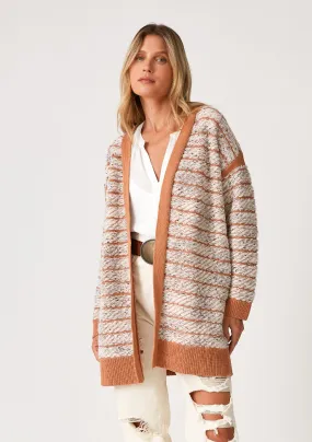 Contrast Trim Speckled Loop Open Front Cardigan