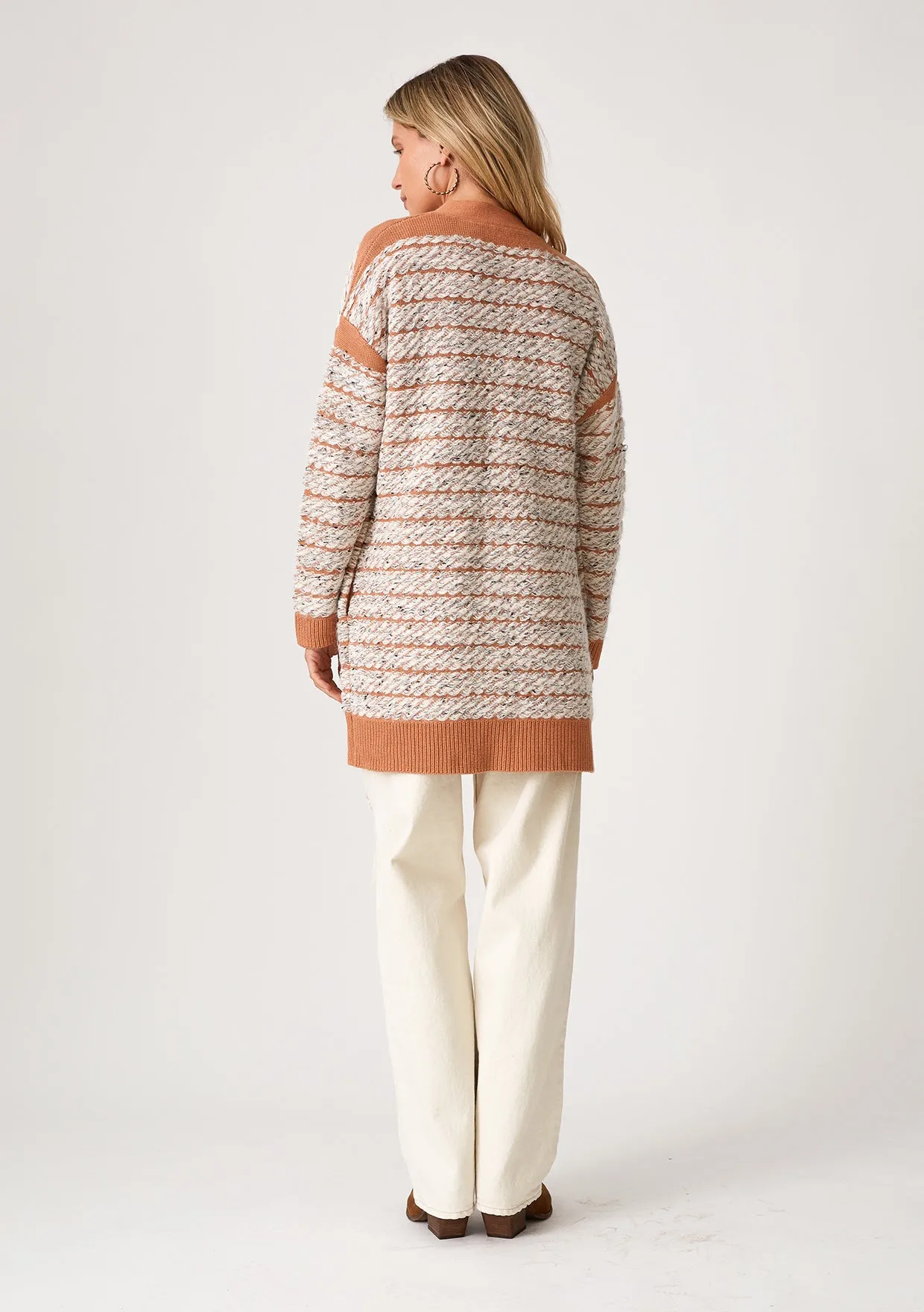 Contrast Trim Speckled Loop Open Front Cardigan