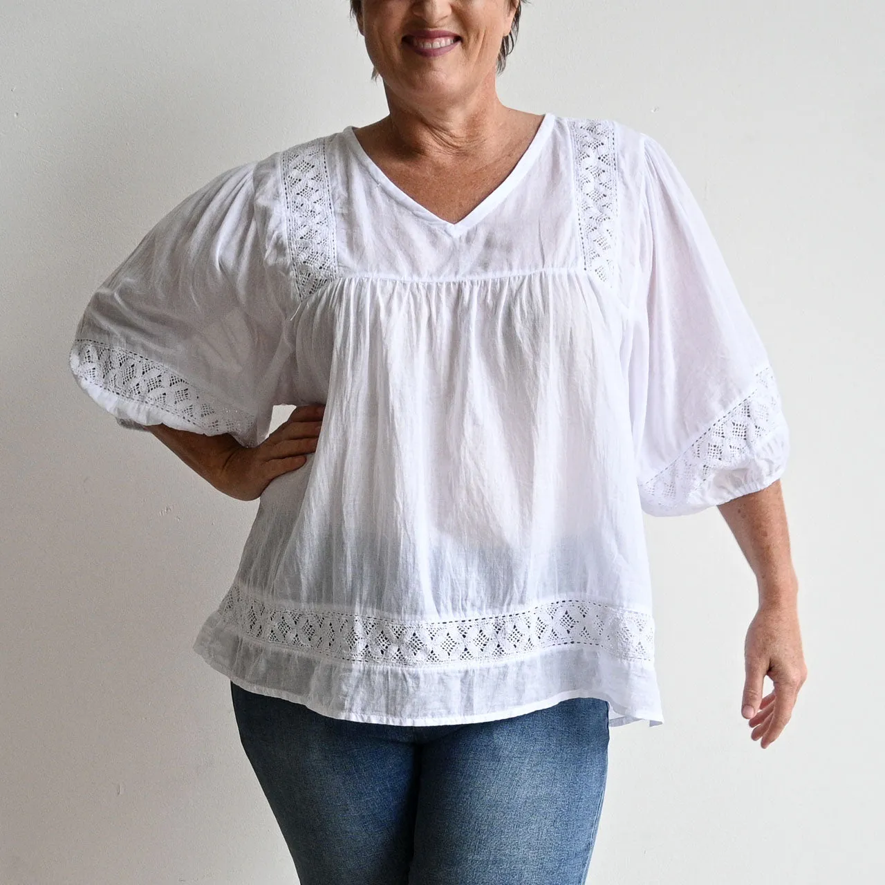 Cotton Lace Peasant Blouse