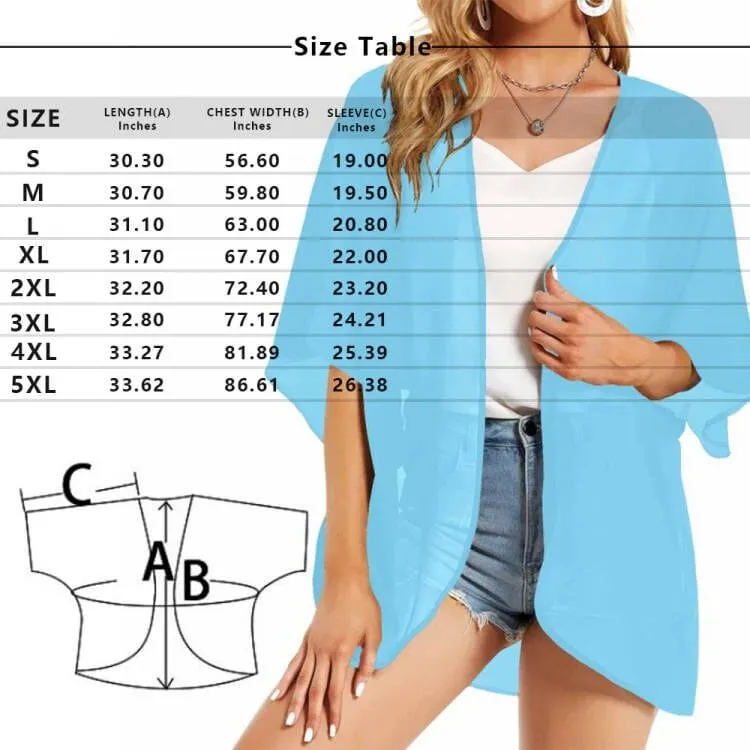 Custom Face Blue Personalized Women's Kimono Chiffon Cover Up