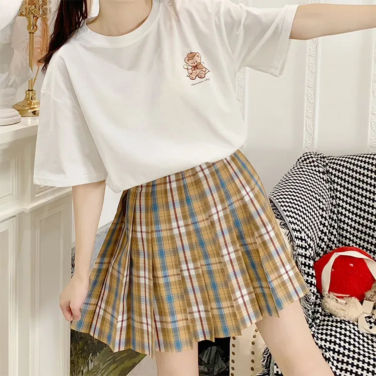 Cute Soft Girl Style Cartoon Bear Print T-Shirt