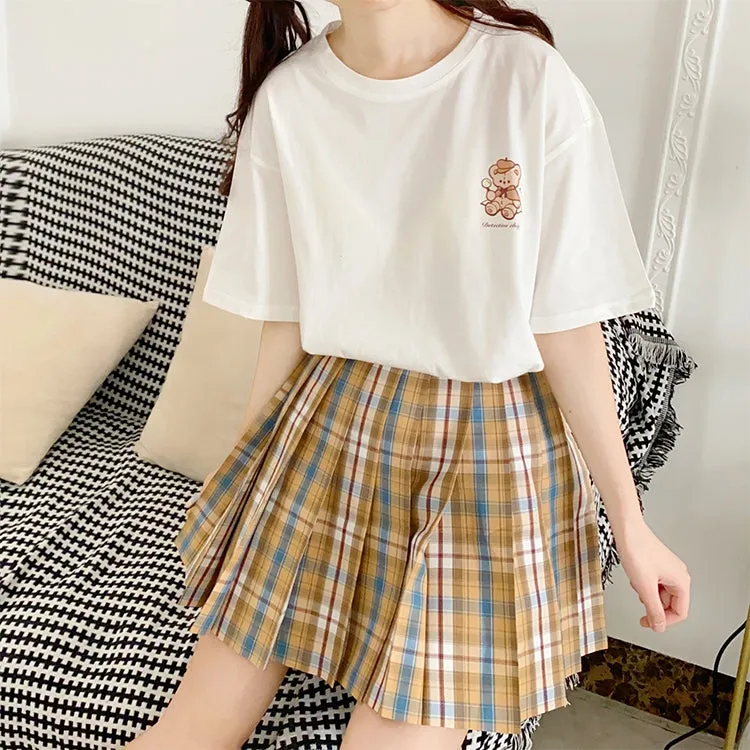 Cute Soft Girl Style Cartoon Bear Print T-Shirt