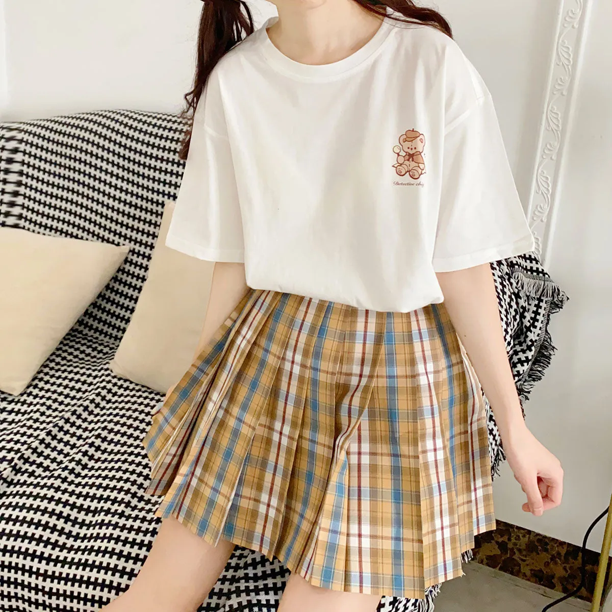 Cute Soft Girl Style Cartoon Bear Print T-Shirt