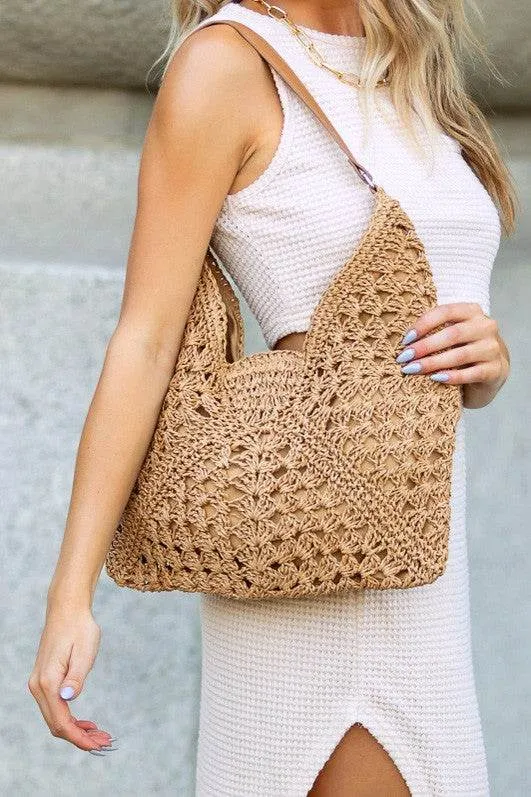 Dahlia Woven Straw Shoulder Bag