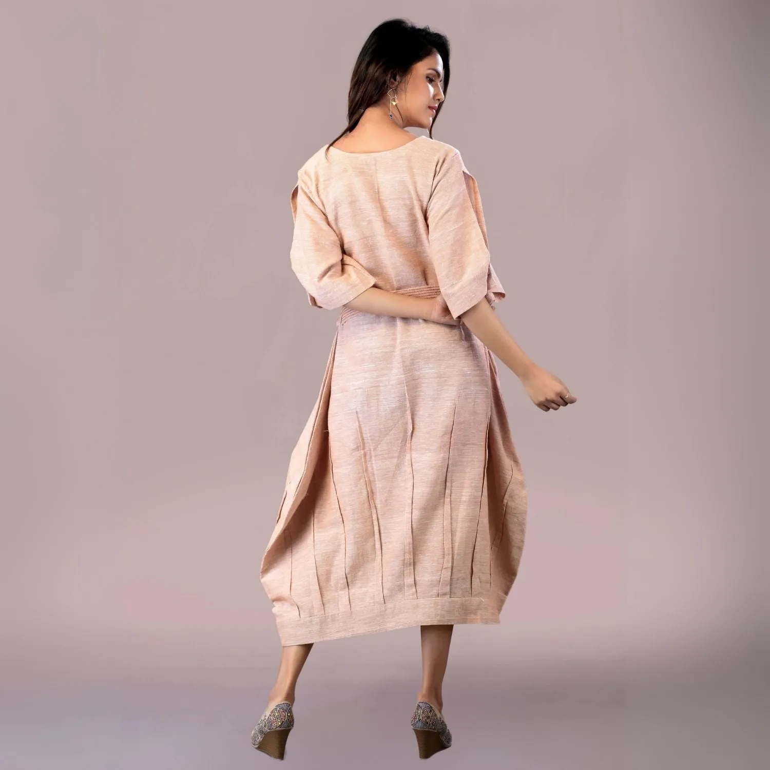 Dreamy Cocoon Dress | Comfortable Daily Wear | Embroidered | Muted Almond