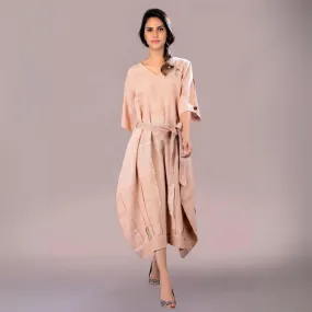 Dreamy Cocoon Dress | Comfortable Daily Wear | Embroidered | Muted Almond