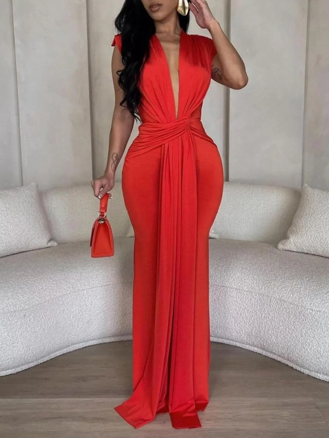 Ekaliy Elegant Bodycon Dresses for Women Deep V Neck Maxi Dress Mermaid Long Dress