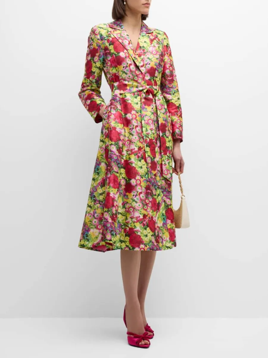Elegant Floral Wrap Dress Coat