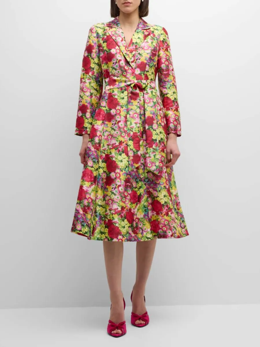 Elegant Floral Wrap Dress Coat