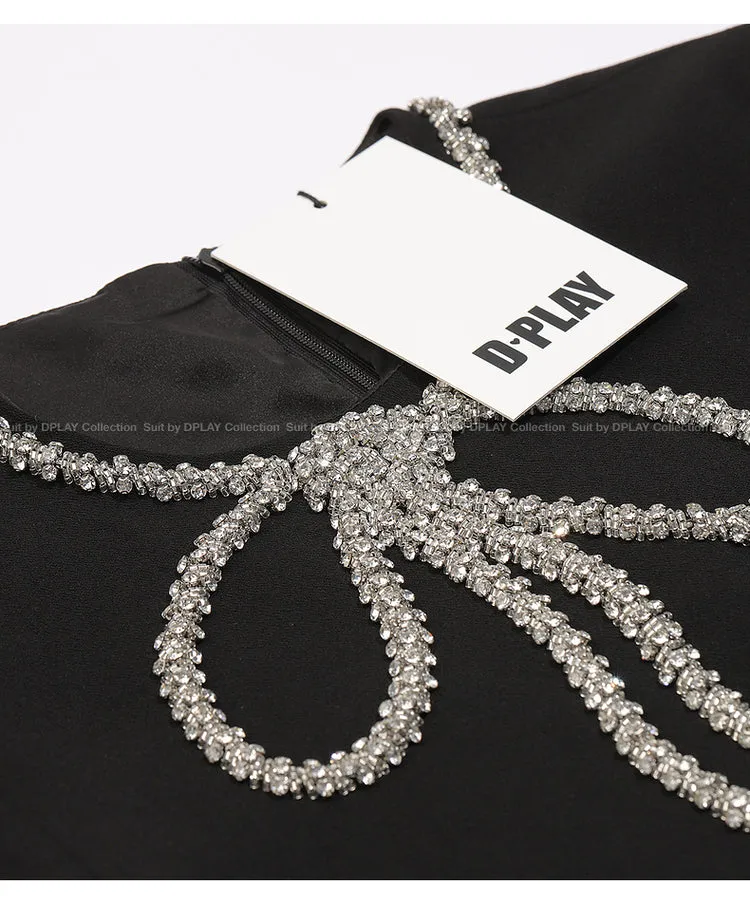 Elegant minimalist Classic Blackbeaded neckline Dress - Socialite